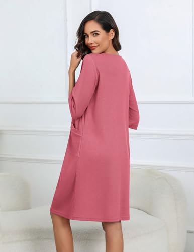 Ekouaer Women Zipper Robes Knee Length Waffle Knit Bathrobe Lightweight House Coat with Pockets 3/4 Sleeves Loungewear S-3XL2