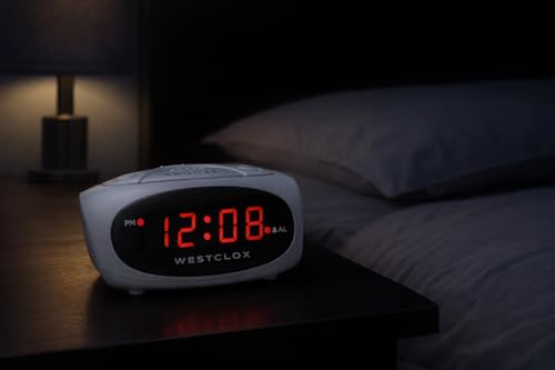Image of Westclox Super-Loud LED Electric Alarm Clock with 0.6 inch Digital Display, Adjustable Alarm Volume, 9-Minute Snooze & Battery Backup - Standard Digital Clock for Bedroom, Home or Office (White)