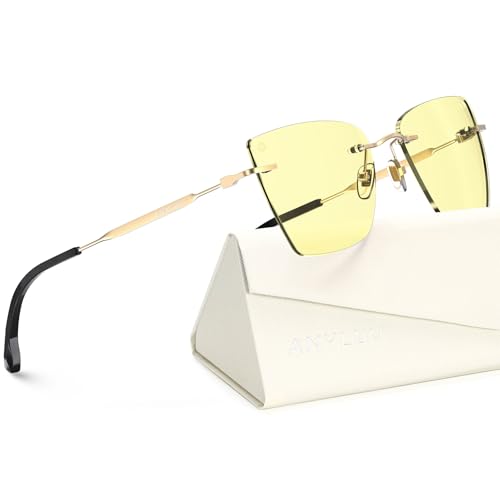 Image of ANYLUV Rimless Blue Light Glasses for Women /Men, Fashion Lightweight Blue Light Blocking Glasses with Stylish Metal Temples