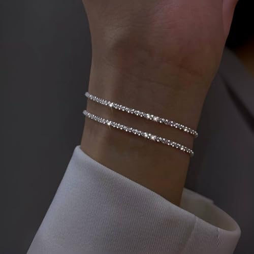 Silver Plated Bracelets for Women,Dainty Stackable Bracelets Trendy Minimalist Adjustable Layered Bracelet Set for Women Simple Small Thin Jewelry Gifts2