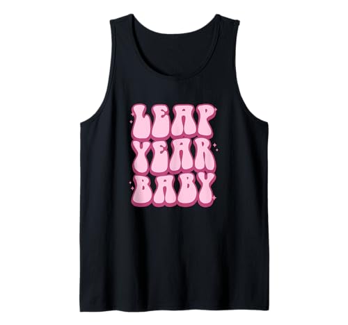 Leap Year Baby Vintage Birthday Groovy Pink Text Logo Camiseta sin Mangas