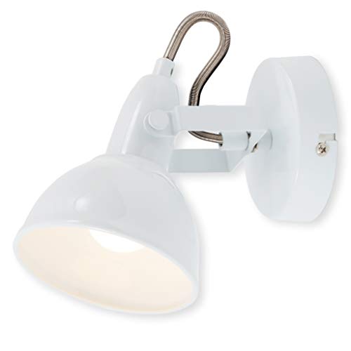 BRILONER - Wandleuchte Innen schwenkbar, Vintage, E14 Fassung, max. 40 Watt, Wandlampe innen, Wandstrahler innen, Wandlicht, Wandbeleuchtung, Schlafzimmer, Flurlampe, Wall Light, 15,6x10 cm, Weiß