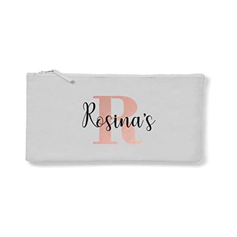 Rose Gold Custom Initial and Personalised Name Makeup Bag - Grey Pink Girl Pouch Cosmetic Gift Bags with Customised Gifts Secret Santa Gifts for Girls (Light Grey, Small - 11.5 x 20) Cover