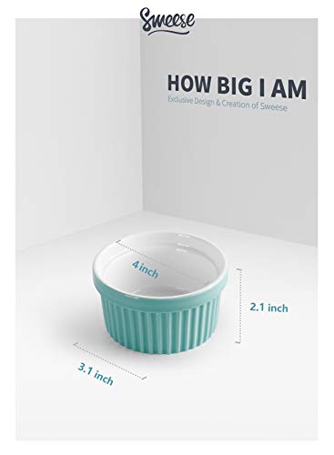 Sweese 501.602 Porcelain Souffle Dishes, Ramekins - 8 Ounce for Souffle, Creme Brulee and Ice Cream - Set of 6, Turquoise