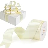 HUIHUANG アイボリー サテン ワイヤードリボン 1-1/2インチ 両面サテン ワイヤーエッジ リボン リボン、ギフトラッピング、リース、ガーランド、ウェディングデコレーション、ホームデコレーション、クリスマスツリー-連続10ヤード