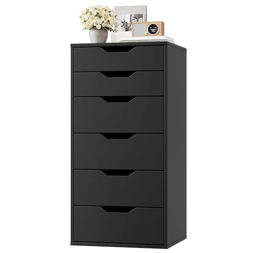 FOREHILL Sinfonier, Sinfonier Dormitorio Alto, Cajonera con 6 Cajones, Cómoda Dormitorio, Salón, Oficina, Recibidor (Negro)
