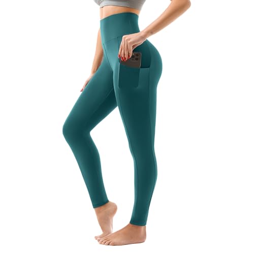 SINOPHANT High Waisted Leggings with Pockets Women, Full Length Capri Buttery Soft Stretchy Yoga Pants(Full Teal,L-XL)