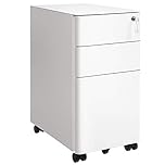 SONGMICS Mobile File Cabinet, Office Cabinet with Wheels and Lock, Pre-Assembled Body, for A4, Legal, Letter Sized Documents, Hanging File Folders, White OFC030W01