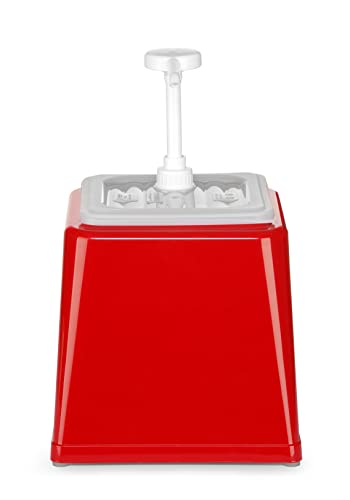 HENDI Pump-Soßenspender, Saucenspender, Spritzspender, Pumpspender, Fassungsvermögen: 2.5 L, Dosierung: 20 ml, ABS-Gehäuse, Polypropylen, 224x210x(H)327mm, Rot