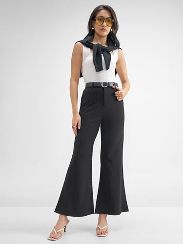 Image of Tokyo Talkies Women's Stretchable Bootcut Pants | High Rise Flared Trousers |Travel & Formal Wear|Workwear Trousers