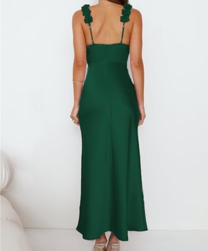 Image of Phicia Summer Satin Spaghetti Strap V Neck Midi Dresses for Women Wedding Guest Elegant Flower Backless Cocktail Formal Dress