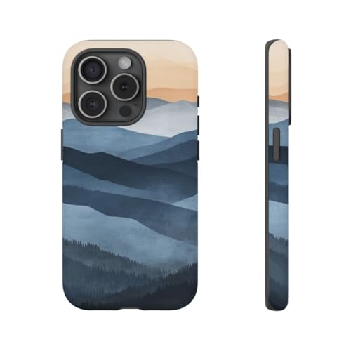 Coque rigide iPhone 15 Pro paysage bleu beige protection antichoc mate