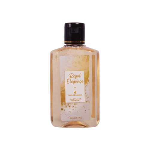 Image of Bath & Blossoms Regal Elegance Shower Gel | Warm Amber & Musk | Rich Foaming Lather | Aloe Vera & Vitamin E | Hydrating Gentle formula suitable for all skin types | 100% Paraben Free & Vegan | Premium Body Care