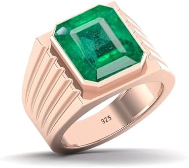 Gems Vibes Exquisite Emerald Gemstone Ring Solid 925 Sterling Silver Ring Gift For Any Occasion May Bithstone Emerald Ring Handmade Statement Ring Men's Signet Ring (Silver) Size L (6)