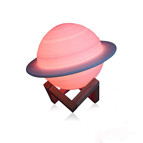 Cofemy Lámpara de luna premium de 6 pulgadas que brilla intensamente, lámpara de Saturno recargable con impresión 3D, luz nocturna para luz de luna con regalos remotos de 16 colores