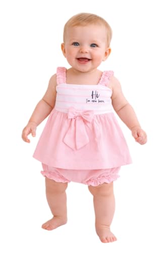 Image of Baby Girls Frock Dress with Bloomer Set | Short Sleeve Polka Dot Inner Layer & Bow Detail Special for 0-6 Months