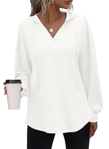 WNEEDU Sudadera con Capucha Mujer Sweatshirt de Manga Larga Tops Clásicos con Capucha y Cordón de Ajuste