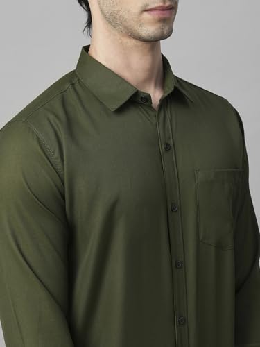 Image of TB Trybuy.in Men's Classic Button-Down Shirt, Olive Army Green, Long Sleeve, Regular Fit, Casual,Business & Formal Wear