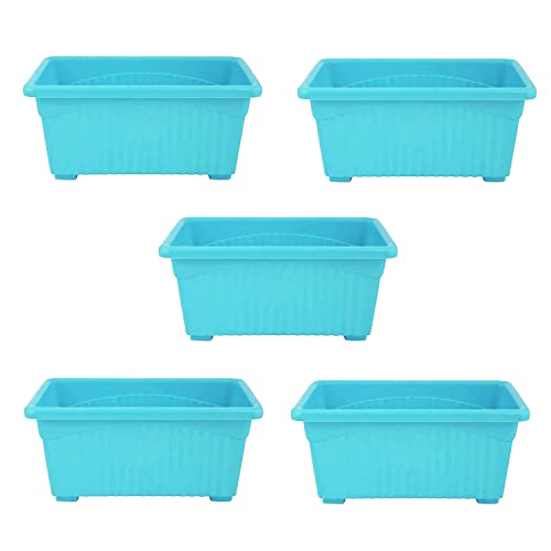 Image of Bianco Rectangular Plastic Pots for Plants, Jupiter Flower Pots for Home, Window Display, Garden (35 x 18.5 x 15 cm) (Blue) (Pack of 5)