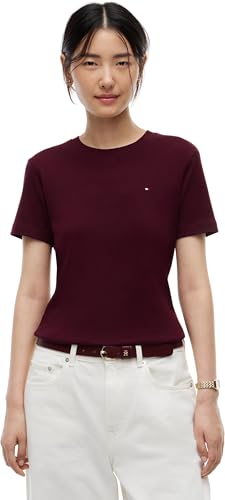 Tommy Hilfiger Damen T-Shirt Kurzarm New Slim Cody Rundhalsausschnitt, Rot (Deep Burgundy), S – Ansicht 1