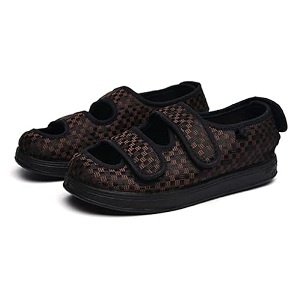 EIASER Zapatillas para Diabéticos Hombres, Calzado Ortopédico Extra Ancho, Zapatos Antideslizantes para Caminar para Ancianos con Cierre Ajustable para Ancianos Zapatos,Café,41EU