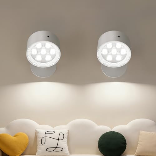 Cnlux Applique da Parete LED 2 Pezzi con Telecomando e Touch, 3 Temperature Colore, Batteria Ricaricabile 4400mAh USB-C, Luce Notte Dimmerabile Wireless 360° Orientabile per Camera da Letto Senza Fili