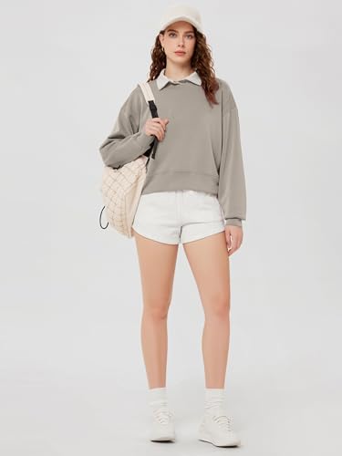 Image of ODODOS Modal Soft Long Sleeve Cropped Sweatshirts for Women Oversized Crew Neck Pullover Crop Top