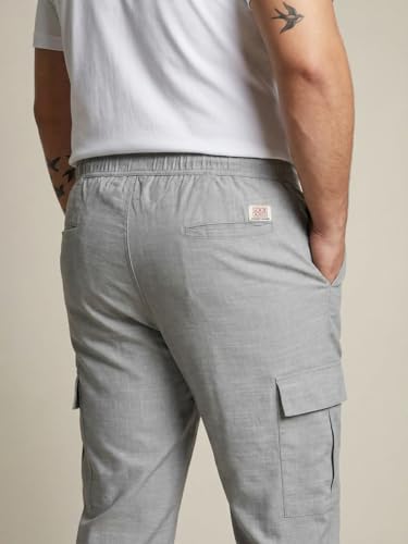 Image of Urbano Plus Men's Straight Fit Linen Cargo Pants with 6 Pockets