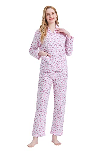 Image of GLOBAL Women Cotton Pajamas Long Sleeve PJs Button Down Sleepwear S-3XL