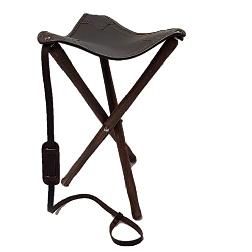 Articulos de Caza Silla para Cazar, Patas de Madera y culera de Cuero, con Correa para el Transporte (70CM)