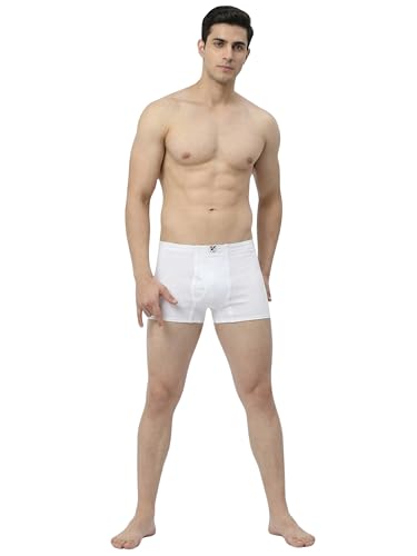Image of NV Men's Cotton Trunks, White, Solid, Inner Elastic, Regular Fit, Pack of 2