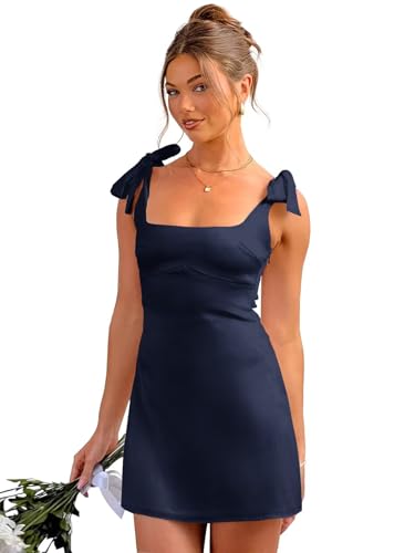 Ouyisha Satin Homecoming Dresses for Teens Short Spaghetti Strap A-Line Mini Cocktail Party Gown with Bow 2025