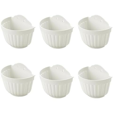 ORIMERC 6 Pack 10 inch Large White Wall Planter Pots Vertical Living Wall Hanging Planters Wall Mounted Planter Holder with Drainage Hole for Indoor Outdoor Plants Wall Decor with Hooks/Screws Cover