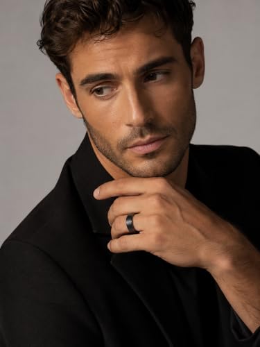Image of VIEN Rings for Men Trendy 316L Stainless Steel Black Band Ring for Men and Boys