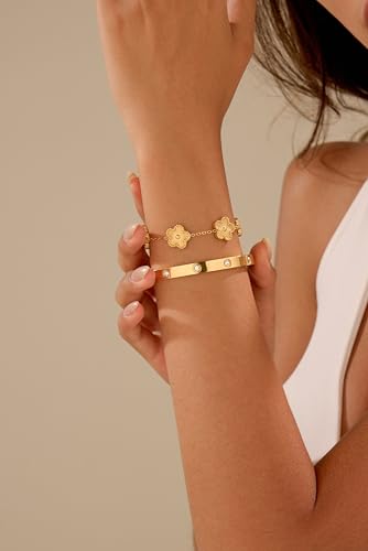 18K Gold Plated Clover Bracelet Love bangle Set for Women - Stack Friendship Bracelet Lucky Link Bracelets Jewelry Gifts Trendy for Women4