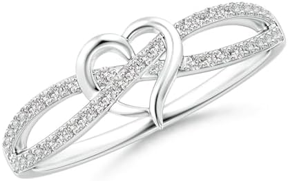 Angara Round Diamond Criss Cross Heart Promise Ring in Sterling S...