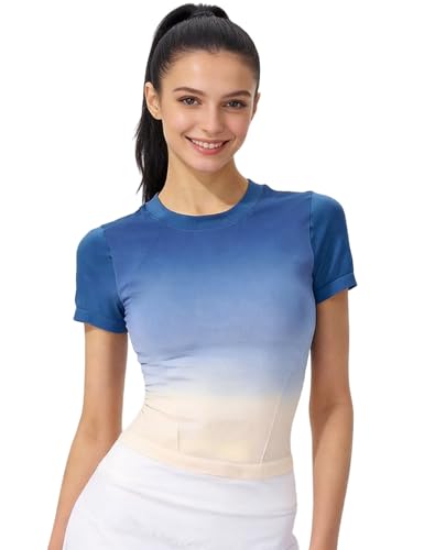 Image of Venzina Women's Gradient Workout T-Shirt with Thumbholes | Quick Dry Full Sleeve Yoga Top I Slim Fit Knit Gym Shirt for Running, Yoga & Casual Commute