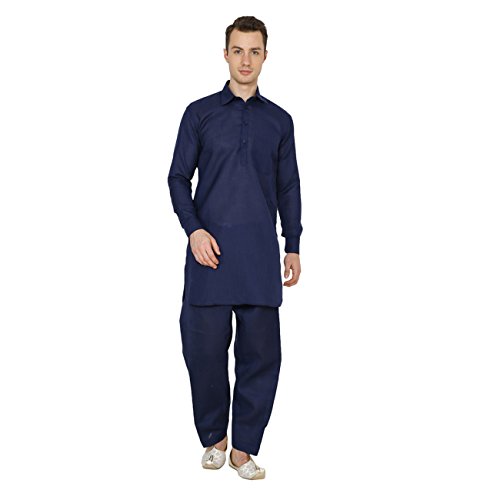 Traje Pathani de lino azul marino para celebraciones de verano y eventos culturales