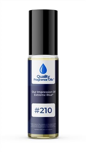 Quality Fragrance Oils' Extreme Blue for Men Impression 210 | Long-Lasting Perfume Oil, Alcohol-Free, Strong Scent, 10ml Roll-On | Affordable Alternative to Designer Fragrances