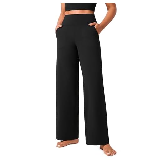 CRZ YOGA Womens Butterlift High Waisted Wide Leg Pants with Pockets 29" - Yoga Lounge Pants Buttery Soft Comfy Casual Black Medium