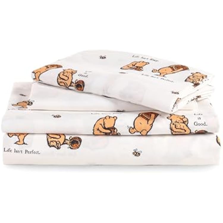 Berkshire Blanket Life is Good Microfiber Sheets, Full Size - 4 Pieces, Life is Good Mini Winnie and Hunny Toss White, Cute Character Snoopy Printed Soft Microfiber Bed Sheets