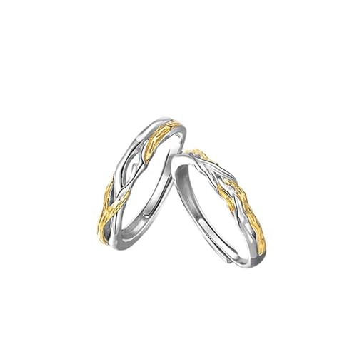 Bague fiançailles couple en argent 925 réglable au design rameau raffiné