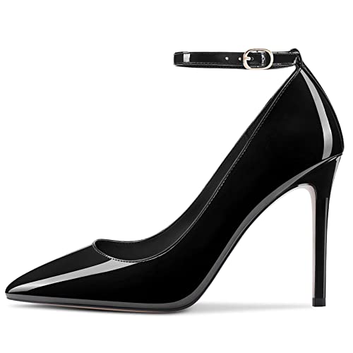 DearOnly Womens Heel Pumps Pointed Toe Ankle Strap Stiletto High Heel Patent Dress Shoes 4 Inch2
