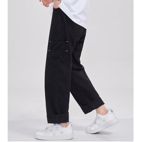Wide Leg Loose Fit Denim Pants for Men Casual Solid Cargo Pockets Work Office Trousers2