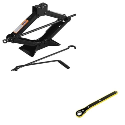 Pont elevateur Voiture Cric de Voiture 0.8T/1T/2T, cric à Ciseaux Portable à manivelle pour réparation de Voiture et Remplacement de pneus, Outil spécial Cric Auto(1T Set)