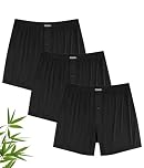 YESWEL Bamboo Mens Boxers, M Black Loose Fit Boxers With Button Fly, Comfortable Underwear Trunks, Tag-free Underpants Pack of 3