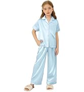 Arshiner Satin Pajamas for Girls Soft Silk Pjs Button Down Short Sleeve Sleepwear Set