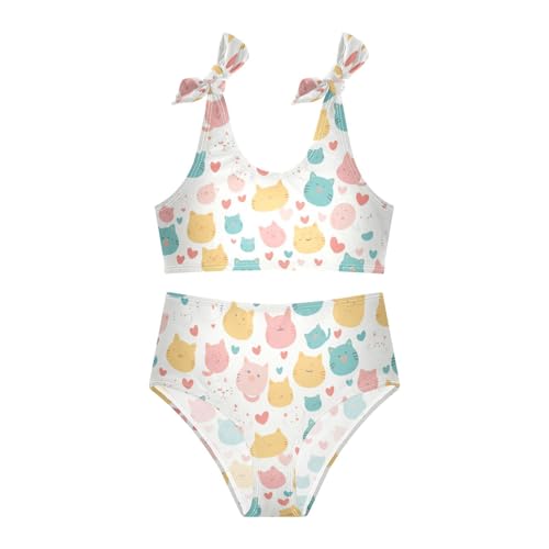 KLL Colorful Neon Cat Girl Two Piece Bikini Sets Quick-Dry Bathing Suit Swimwear Adjustable Shoulder Strap3