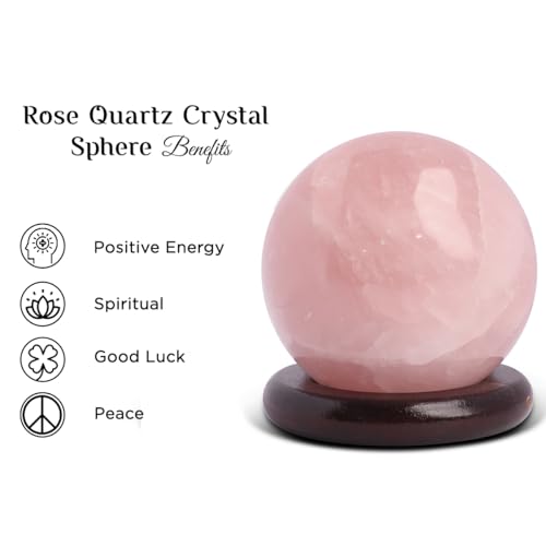 Image of Rose Quartz Crystal Sphere Ball 100-150 Gm for Spiritual Gifting & Home Decor | Gemstone Showpiece Figurine for Feng Shui, Vastu & Reiki Meditation | Natural Healing Crystal Stone for Love & Peace