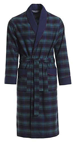 Photo de Revise RE-501 Robe de chambre pour hommes - Carreaux - 100% Coton - Bleu foncé/Vert 1035 - size L